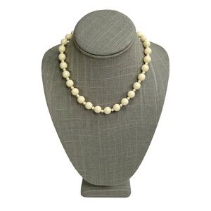 Vintage Ivory Plastic Beaded Barrel Clasp Necklace
